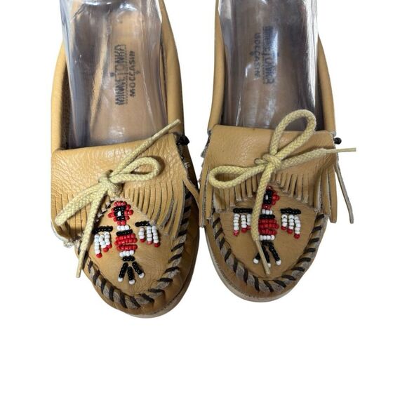 Minnetonka Tan Leather Beaded Moccasins - Picture 4 of 10